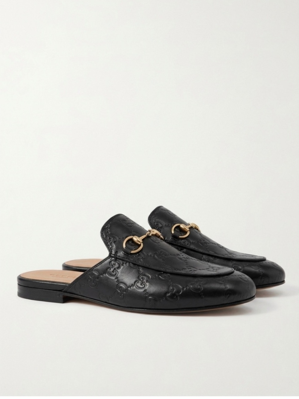 Gucci Black Leather Horsebit Embossed Slip-On Mules **NWT**
